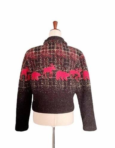 Krass&co County Clothing  Sherpa Fleece Cropped Jacket Boho Western Moose Size Medium