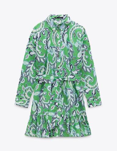 ZARA Green Paisley Print Shirt Dress