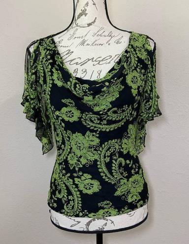 Carmen Marc Valvo  Silk Floral Cowl Top Blouse