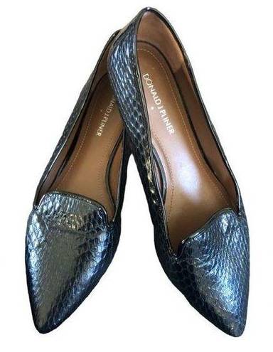 Donald Pliner Donald J Pliner ANCA Black Snake Faux Leather Flats Loafer Shoe 8.5M Pointy Toe