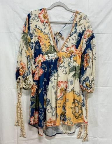 Agua Bendita NWT  Alex Kai Floral Plunging V-Neck Mini Sundress Multi Womens M