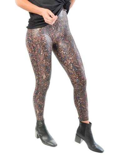 Spanx New!  Faux Leather Snake Shine Leggings In Mocha Snake