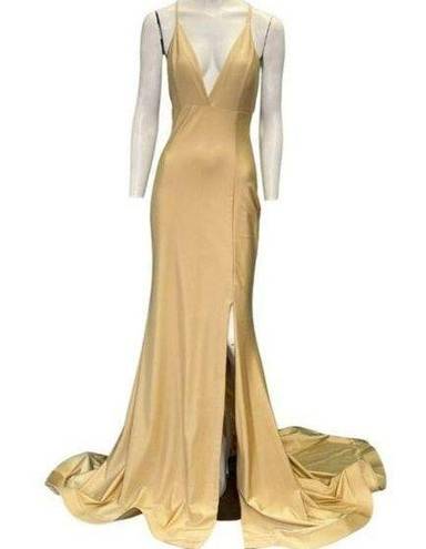 Jessica Angel  510 Cross Back V-Neck High Leg Slit Gown Toffee Size Medium NWT