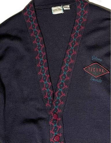 Collegiate Outfitters Vintage Womens 90s Gitano Sports Techna Navy Blue Cardigan Sweater XL