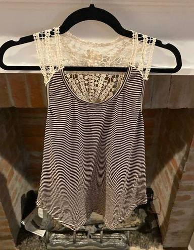 Bohemian Crocheted Lace Tank Stripes Black and White size Medium