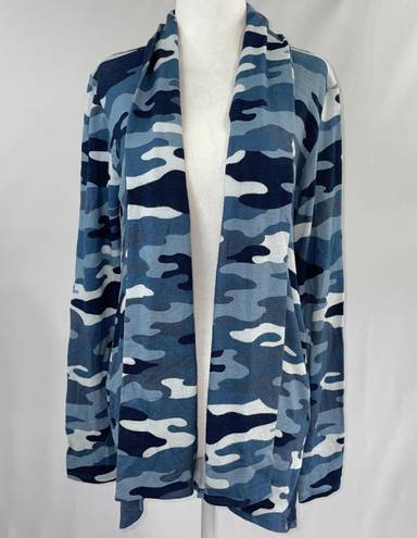 Gibson New  Camo Print Fleece Open Front Cardigan Sweater Blue Multi