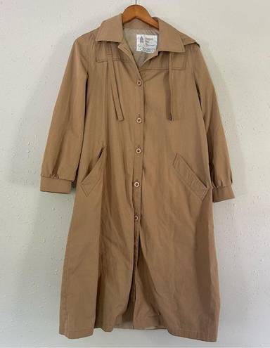 London Fog  Maincoats Tan Hooded Trench Coat Vintage Size 10