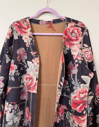 Solitaire Brown Floral Open Cardigan NWOT