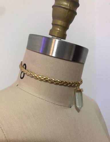 Body Central Gold Braided Choker With Light Green Stone 