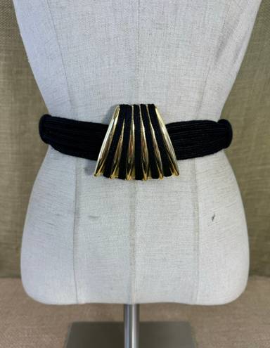 Vintage Black Rope Stretch Belt With Gold Toned Brass Hardware 28