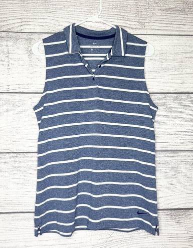 Nike  Dri-Fit Sleeveless Striped Polo Shirt Blue Gray & White Size Large Golf