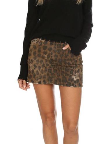 R13  High Rise Leopard Print Distressed Stretch Mini Skirt Taylor Swift Mobwife