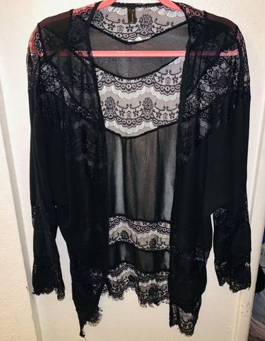 Zanzea Small Black Sheer Open Hollow Out Lace Shawl / Cardigan / Coverup