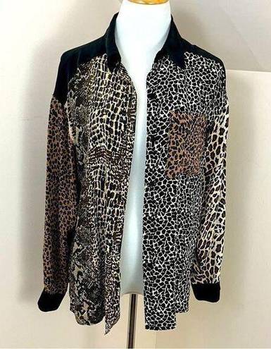 Allison Taylor Vintage  Silk Blouse Button Down Mixed Animal Print M