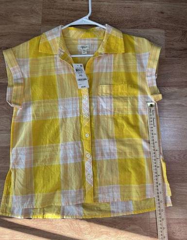 Style & Co  Womens  Short Sleeve Plaid Camp Shirt Daisy Daze Yellow Size PS