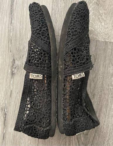 Toms  Alpargata Moroccan Black Crochet Floral Slip On Summer Flat Shoes Size 5