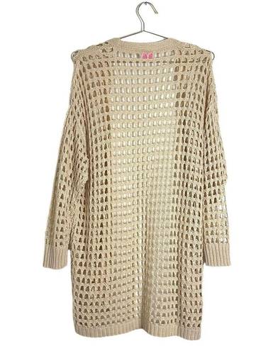 Pink Lily  Cream Long Open Knit Crochet Cardigan Size S