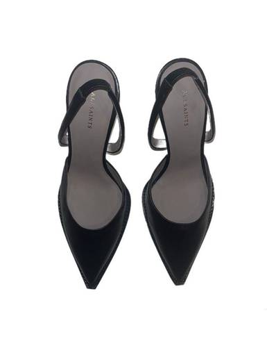 ALL SAINTS • Black Lily Leather Slingback Heel • Size 8