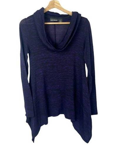 DKNY  Purple & Black Cowl Neck Knit Asymmetrical Hem Sweater S