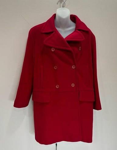 Hilary Radley Vintage Wool Cashmere Made in Italy Blend Red PeaCoat Coat size 2 Petite HEMMED