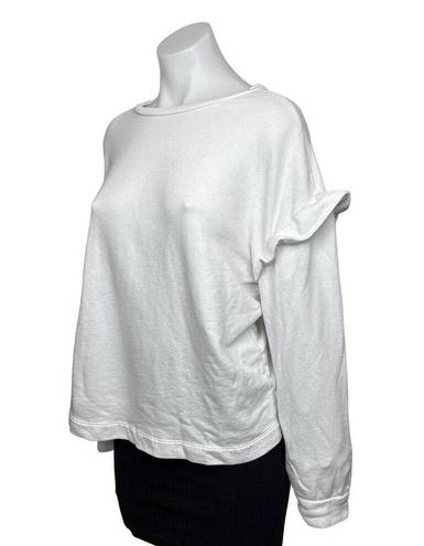 The Loft  White Ruffle Long Sleeve Oversized Crew Neck Pullover Sweatshirt Top Size L