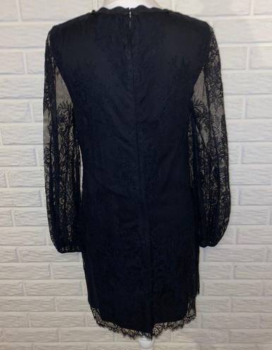 Trina Turk  Lace Overlay Mini Dress Cut Out Neckline Sheer Balloon Sleeve Black 4