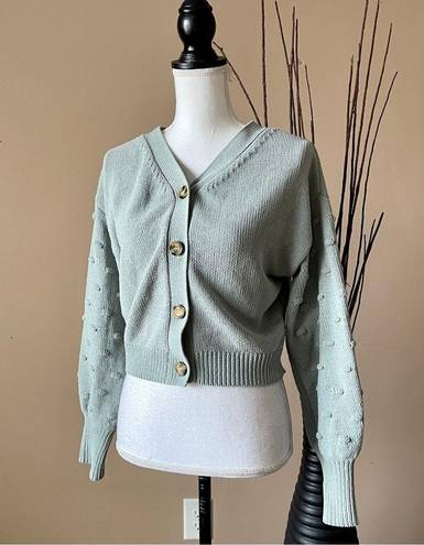 The Moon  & MADISON | Sage Green 3D Polka Dot Knit Cropped Cardigan Sweater Sz M