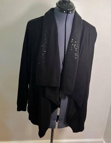 DKNY  Sequin Collar Open Front Cardigan Black