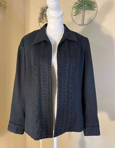 Vintage Blue  Ice Black Faux Micro Suede Embroidered Open Front Blazer Size 8