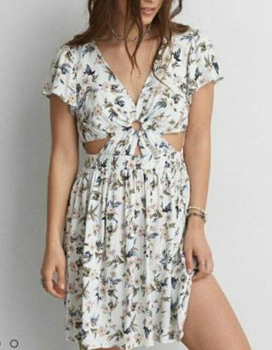 American Eagle Mint Green Floral Cutout Mini Dress