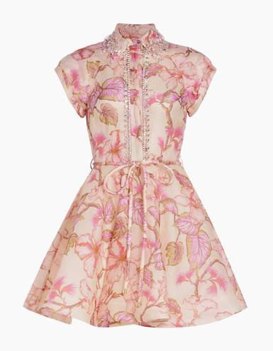 Zimmermann Matchmaker Crystal-Embellished Linen & Silk Minidress