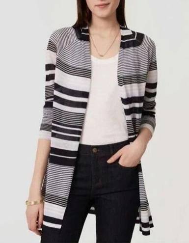 Loft  Stripe Open Long Cardigan Blue and White Large