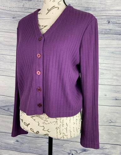 Talbots  Rib Knit Crop Button Front Cardigan Women Sp Purple Long Sleeve Cotton