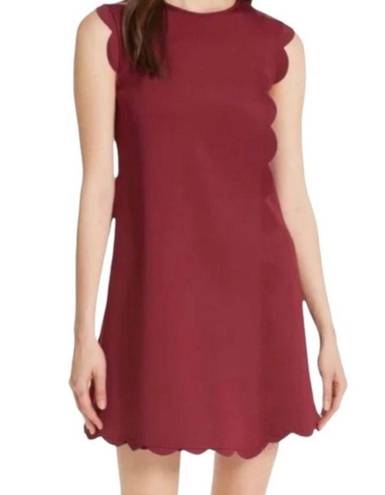 Ted Baker Jasmint Plum Burgundy Draped Scalloped Edge Back Zip Sleeveless Dress