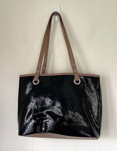 Nine West  Tote Bag large shoulder purse black faux patent leather ~ EUC