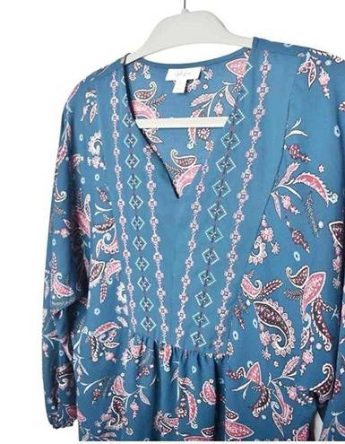 Style & Co  Womens Blue Long Sleeve Paisley Print Peasant Oversized Blouse Small