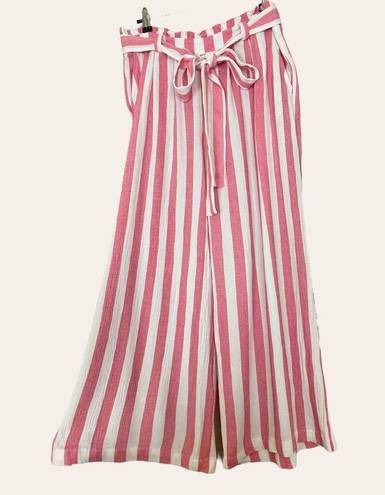 Gibson  Striped Culottes Pants Red White Lightweight Summer Tie Belt Pants Medium