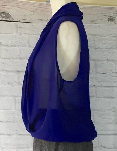 RD Style Blue crossover sleeveless chiffon top, womens royal blue V-neck surplice blouson