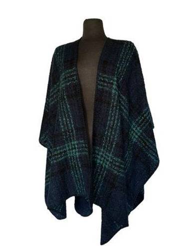 Woolrich  Green & Blue Open Front Poncho Shawl Blanket Sweater Womens One Size