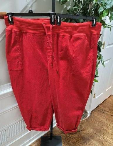 Terra & Sky  Women's Solid Red Cotton Mid Rise Pull on Casual Capri Pant Size 5X