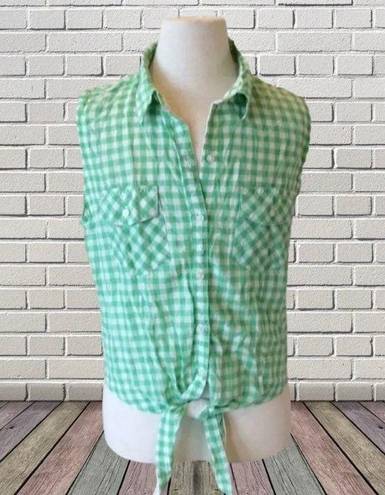 Planet Gold Retro Green Check Top Tie Knot Fits XS S Shirt