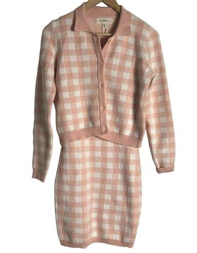 l*space L* Francie Pink Gingham Sweater Mini Dress Cardigan Co-Ord Set Size M