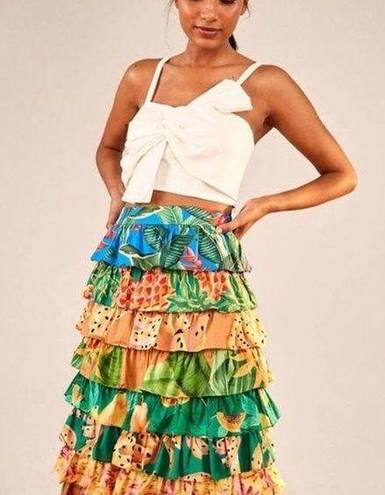 Farm Rio NWT  Mixed Prints Multi-Layered Midi Skirt