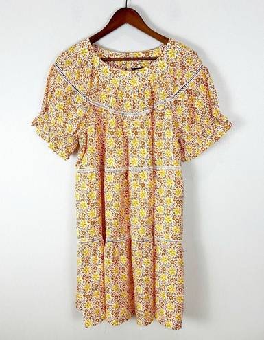 Ann Taylor  Petite Floral Cut Out Shift Dress Orange and Yellow Large