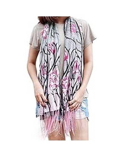 The Moon Pineapple 4 in 1 Shawl Scarf Womens One Size Bohemian Floral Pink Fringe