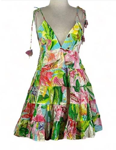 Rococo  SAND Lora Short Dress in Multi Hibiscus Small New Womens Mini Flare