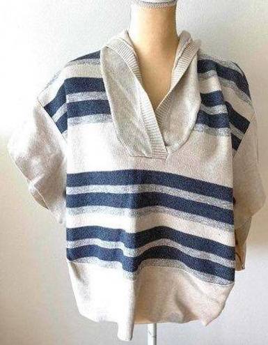 American Eagle  Striped Sweater Poncho Tan Navy Blue Size XS