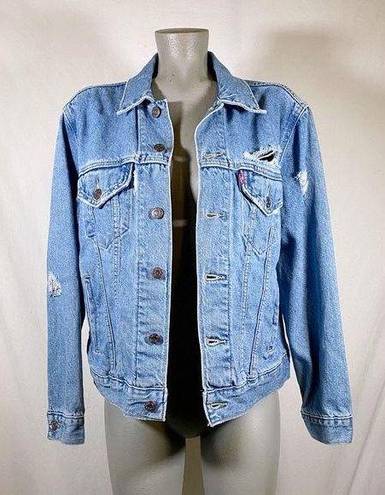 Levis Distressed Ex-Boyfriend Denim Trucker Blue Jean Jacket~M~ 