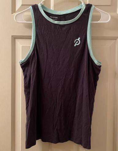 Peloton Flow Tulip Back Tank Top Size Large Black Teal Trim