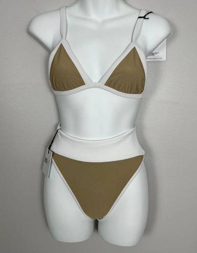 Beach Riot  Bikini Size XS Pamela Bikini Top & Emmy Bottoms Taupe & White